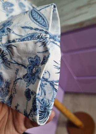 Брендовый хлопковый топовый белый однобортный базовый модный пиджак жакет блейзер с цветами в морском стиле l zara с карманами6 фото