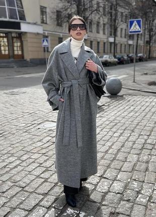 Шерстяное макси пальто оверсайз в стиле max mara bazhane