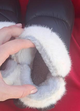 Коричневі зимові короткі хутряні угги з бантиком, автоледі з хутром, дутики зимові жіночі