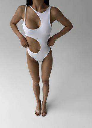 Жіночий білий суцільний купальник "shine"10 фото