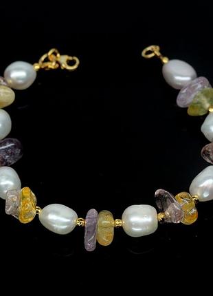 Браслет серебро 925 натуральный перл барочный кварц аметист