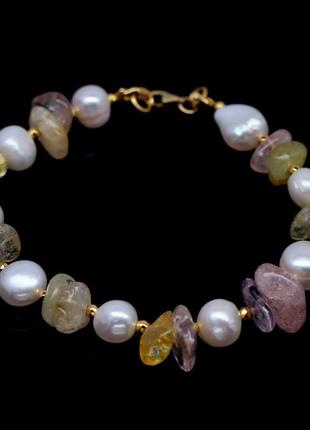 Браслет серебро 925 натуральный перл барочный кварц аметист