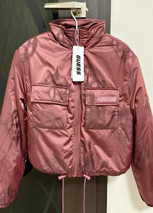 Утеплена бордова oversize куртка-бомбер guess6 фото