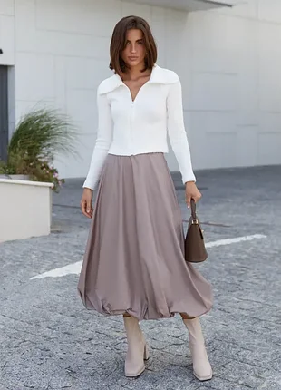 Объемная юбка баллон ниже колен широкая юбка с высокой талией