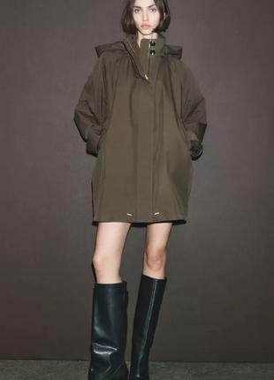 Тренч женский хаки с капюшоном zara new