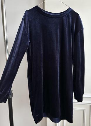 Темно-синее велюровое платье мини, размер м/л