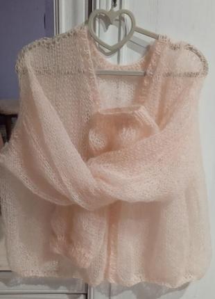 Мохерная кофточка паутинка с брошью2 фото