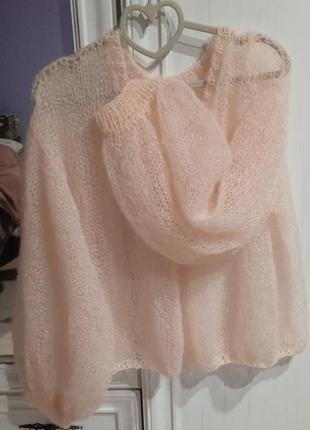 Мохерная кофточка паутинка с брошью3 фото