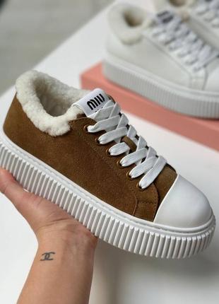 Зимние кроссовки на меху в стиле miu miu