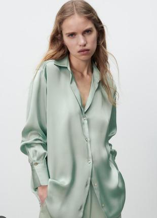 Сатинова, атласна мятна сорочка нова колекція zara
