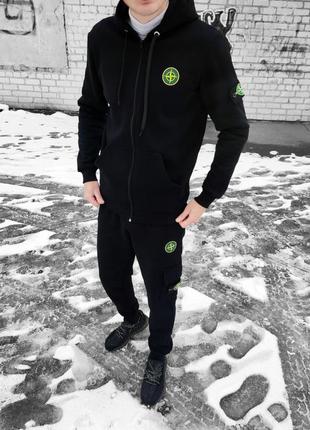 ❄️зимний мужской спортивный костюм в стиле stone island черный