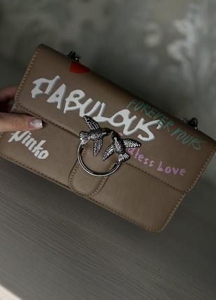 Молодіжний каркасний клатч pinko з птахами срібного кольору
