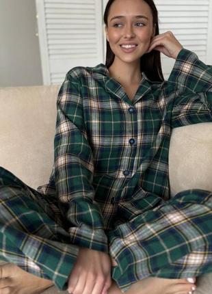 ⭐⭐⭐⭐⭐ фланелевая пижама с брюками байка в клетку, парные пижамы в клетку