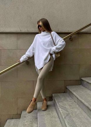 Комплект женский свитер oversize и лосины рубчик с начесом размер 42-48