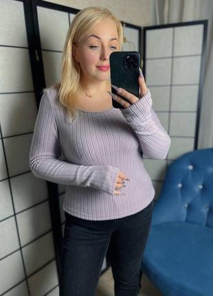Женский лонгслив с длинным рукавом, вырезы для пальчиков ангора 42-52 лиловый