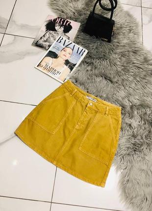 Горчичная джинсовая мини юбка деним с глубокими карманами от denim co м