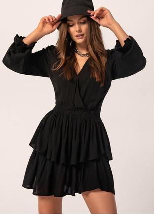 Гарна чорна сукня з резинкою на талії, хл1 фото