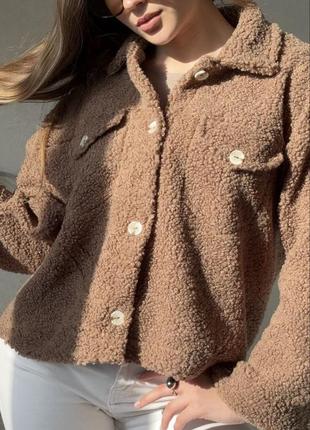 Шоколадная, коричневая куртка-рубашка teдди2 фото