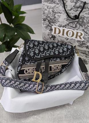 Сумка dior сідло текстиль сірий з написом