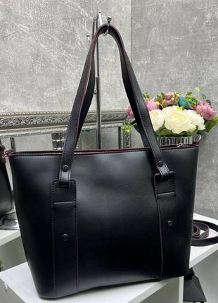 Женская стильная и качественная сумка из эко кожи чорная с красным ds1842 фото