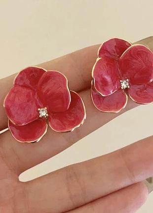 Сережки з рожевими квітами, сережки з квіточками, сережки орхідеї, сережки васильки, сережки квіти, сережки маки, сережки фіалки, золото, прикраси