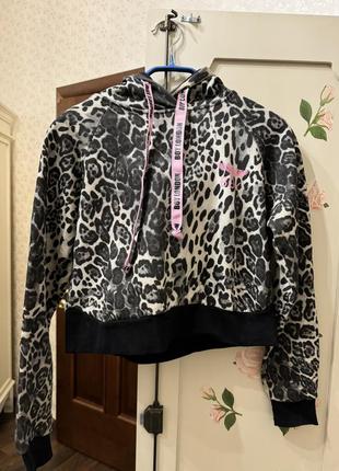 Леопардовое укороченное худи boy london