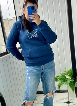 Худі з принтом темно-синій трьохнитка