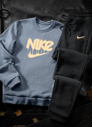 Мужской спортивный костюм nike свитшот и брюки | теплый зимний спортивный костюм найк на флисе топ качество