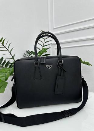 Сумка для ноутбука в стиле prada черная кожа