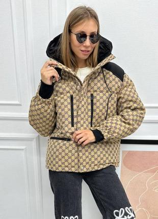 Куртка трансформер в стиле gucci беж с капюшоном
