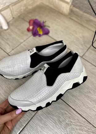 Кожаные удобные кеды мокасины