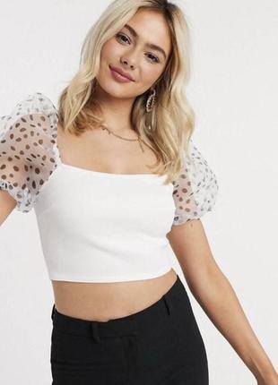 Топ з обʼємними рукавами в горошок asos