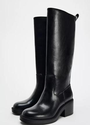 Высокие сапоги женские черные zara new