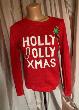 Красный новогодний свитер кофта holly jolly xmas f&f рождественский