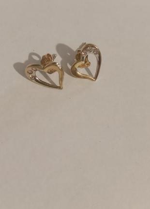 Серьги золотые, золотые серьги сердце, золотые серьги пусеты