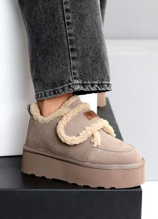 Замшевые женские ugg темное мокко, рабочая липучка, комфортная зимняя модель, короткие...