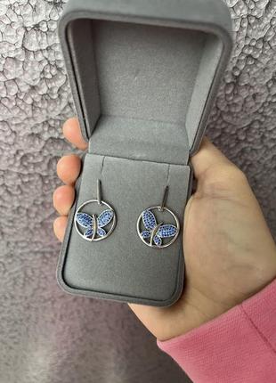 Серебряные серьги пусеты бабочки