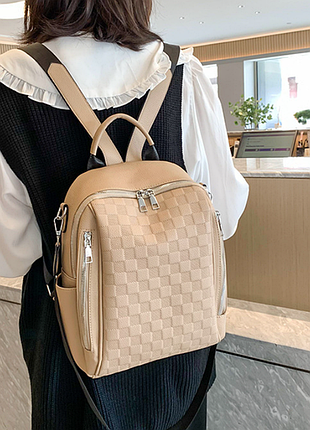 Женская сумка рюкзак трансформер, сумка-рюкзак женская в клетку бежевый