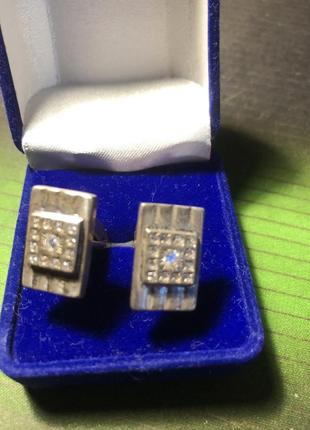 Серебряные  запонки с фианитами . 925 проба.