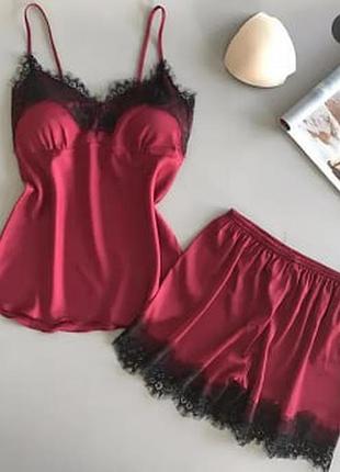 Пижама на лето бордовая пижама бордо женская пижама летняя красного цвета пижама бордового цвета