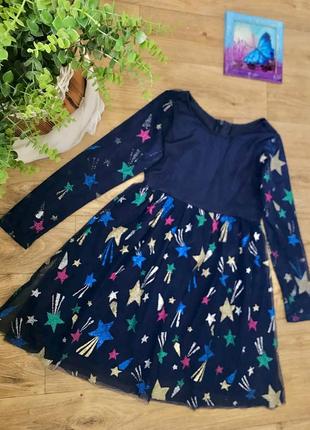Платье р 128-138 на 8-10 л звёзды, синее, праздничное