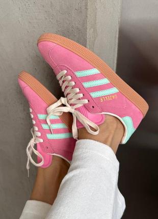 Женские кроссовки adidas gazelle pink / mint premium