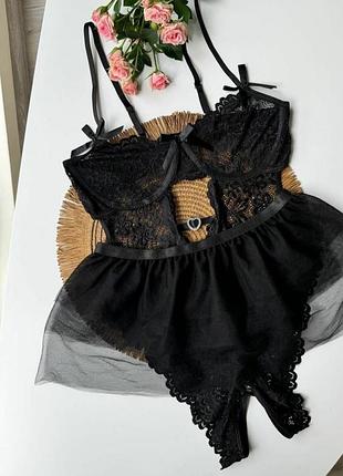 Еротичний боді+спідничка сексуальний комплект з відкритим доступом
