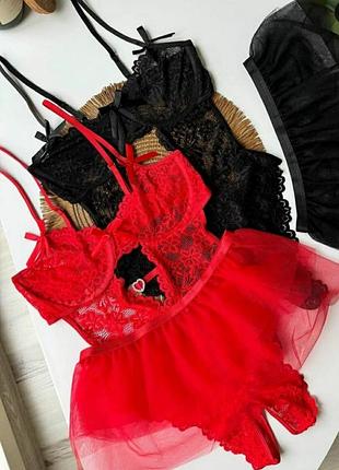Еротичний боді+спідничка сексуальний комплект з відкритим доступом
