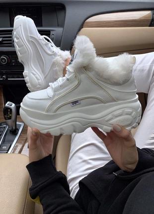 Зимние белые кроссовки в стиле buffalo london white fur мех