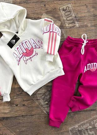 Зимний спортивный костюм для девочек adidas. детский теплый комплект адидас.