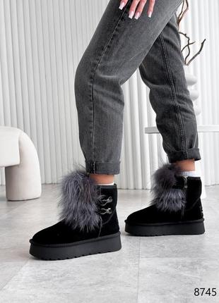 Угги женские ritta черные, натуральная замша зима
