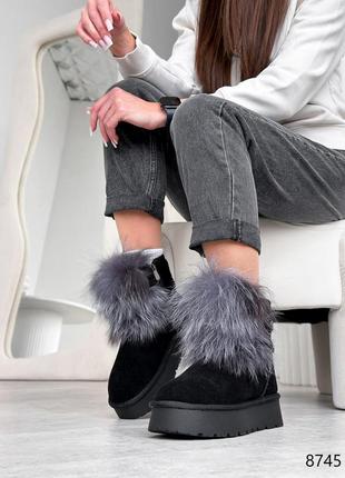 Угги женские ritta черные, натуральная замша зима
