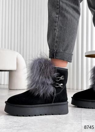 Угги женские ritta черные, натуральная замша зима