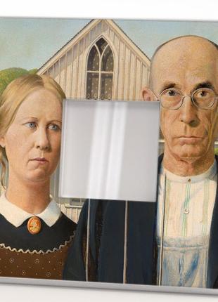 Зеркало картина "американская готика. художник грант вуд" украшение интерьера, декор...